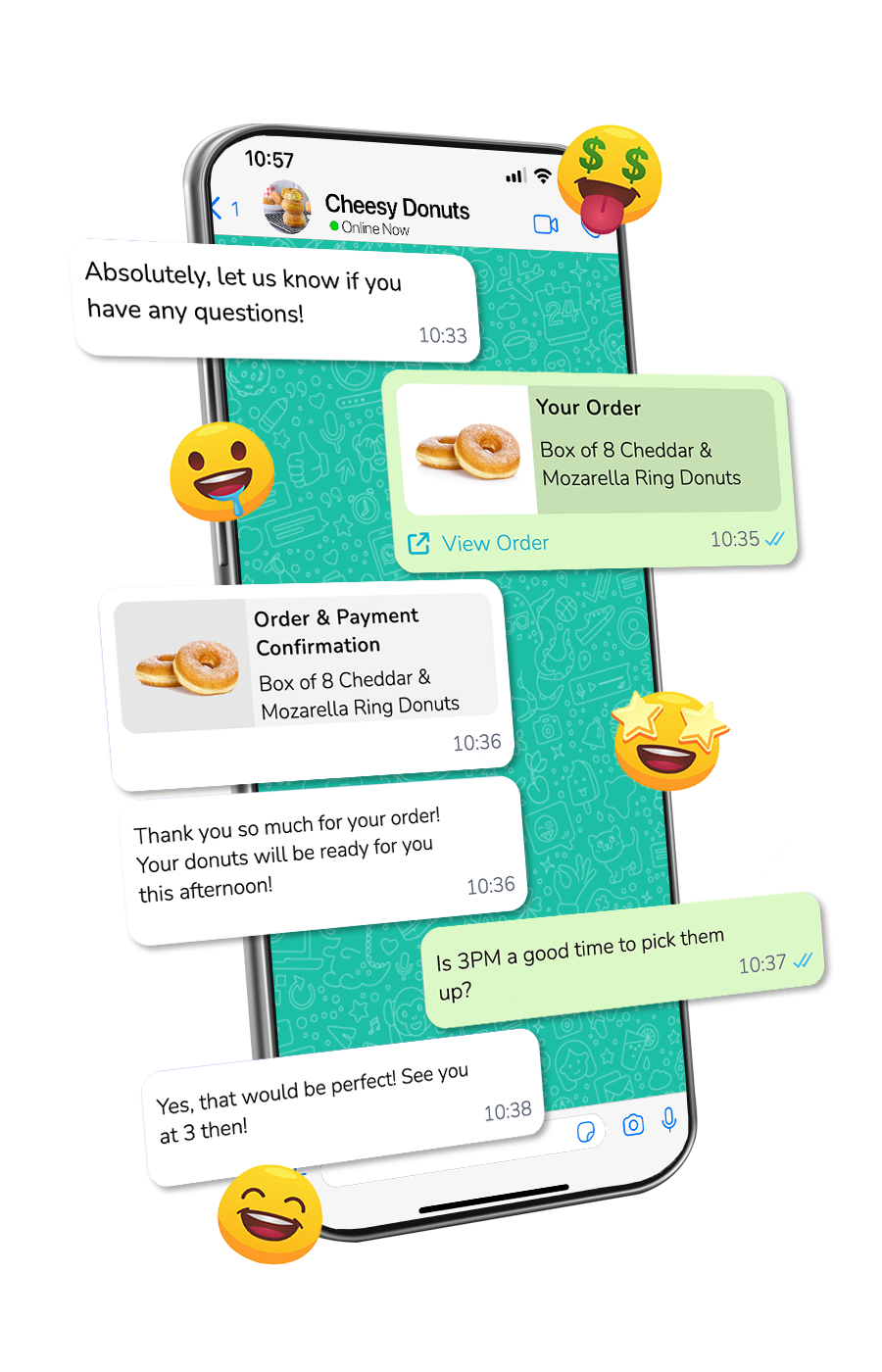 Infographic of phone showing how a business can be connected to their customers through whatsapp business.